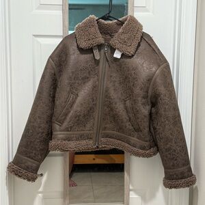 American Eagle brown cropped vegan shearling jacket